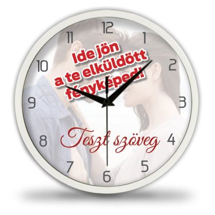 Egyedi saját fényképes falióra romantikus folyóírásos tesztszöveg felirattal pároknak