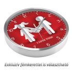 Romantikus szerelmes pár falióra piros háttérrel és egyedi I Love You felirattal