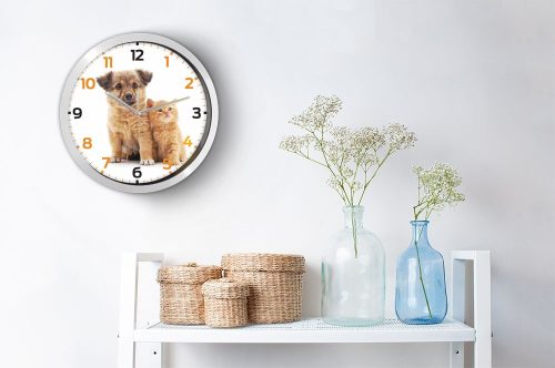 Kutya és cica falióra – klasszikus – akvarell