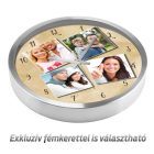 Vintage családi falióra négy darab elforgatott saját fényképpel és bézs vászon textúrás számlappal