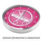  Fodrász falióra olló és fésű fehér sziluettjével élénk pink háttéren fodrászat dekorációnak