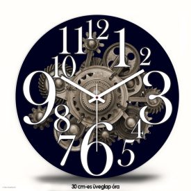 Steampunk falióra antikolt fém fogaskerekekkel és indusztriális mechanika grafikával sötét háttéren