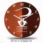 Kávés falióra gőzölgő kávéscsésze sziluettel és Coffee House felirattal barna háttérben