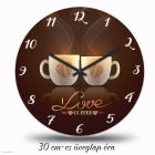  Kávés falióra egymásnak fordított kávéscsésze grafikával és I love coffee felirattal barna háttérben