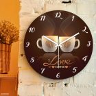  Kávés falióra egymásnak fordított kávéscsésze grafikával és I love coffee felirattal barna háttérben