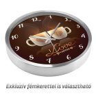  Kávés falióra egymásnak fordított kávéscsésze grafikával és I love coffee felirattal barna háttérben