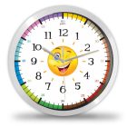 Oktató gyerek falióra mosolygós emoji figurával és színes percosztásos skálával