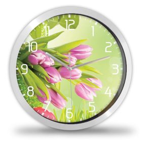 Tulipános falióra, rózsaszín-zöld Tulipános falióra, rózsaszín-zöld