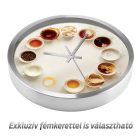  Kávés falióra kör alakban elrendezett porcelán csészékkel és kávékülönlegességekkel fehér háttérben