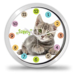 Cicás falióra – fekete-fehér