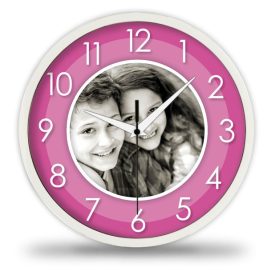 Kétkörös rózsaszín fényképes falióra