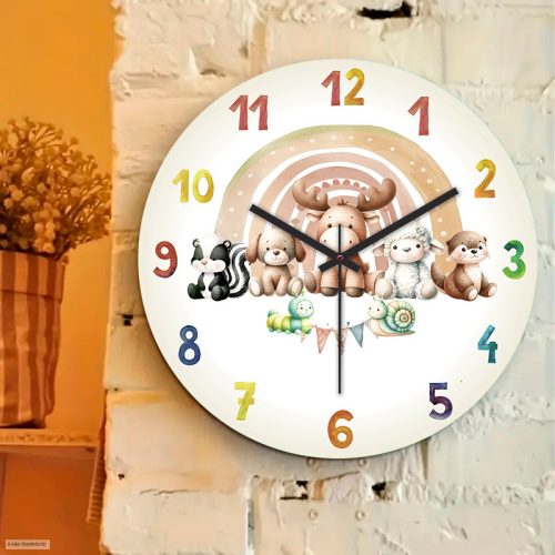 Aranyos állatok falióra saját névvel – pasztell – retro