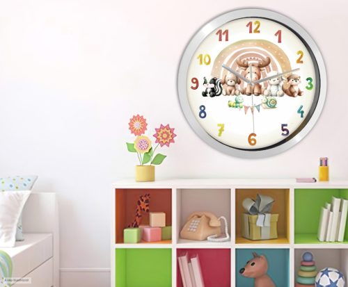 Aranyos állatok falióra saját névvel – pasztell – retro