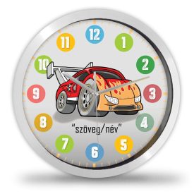 Versenyautós falióra – fekete-fehér