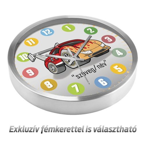 Versenyautós falióra – fekete-fehér