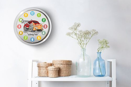 Versenyautós falióra – fekete-fehér