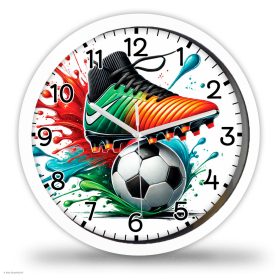 Focis falióra – Színes focicipő és labda, dinamikus sportdizájn   Focis falióra – Színes focicipő és labda, dinamikus sportdizájn