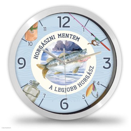 Horgász falióra – akvarell
