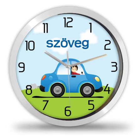  Cuki gyerek falióra kék kisautót vezető kisfiú grafikával és zöld domboldallal