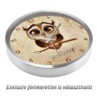 Vintage stílusú falióra ágon ülő nagy szemű barna bagoly mintával és egyedi felirattal