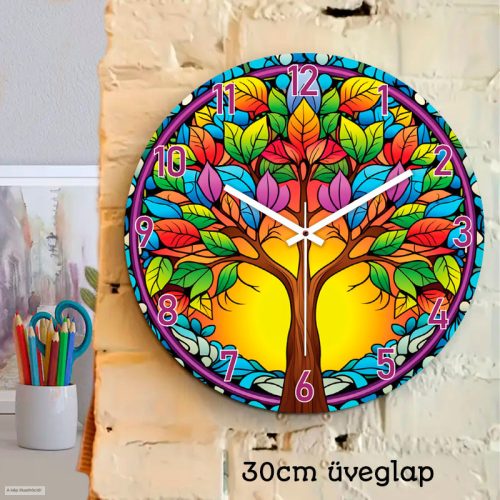 Mandala életfa falióra – Színes, üveglapos design