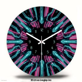 Neon falióra futurisztikus cyberpunk mintával és absztrakt geometriai fénysugarakkal gamer szobába