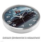 Nissan GT-R mintás falióra szemből fotózott fekete tuningolt sportautóval és egyedi névvel kérhető számlappal