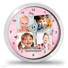 Születésnapi négy fényképes pink hátteres falióra