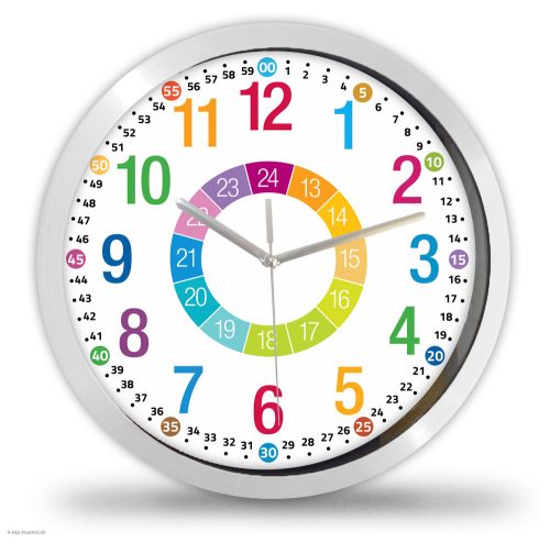 Tanuló falióra nagy számokkal – pasztell