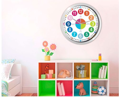Tanuló falióra nagy számokkal – színes