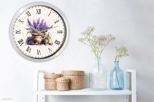 Levendulás falióra rusztikus mintával