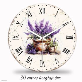 Levendulás üveg falióra 30 cm Levendulás üveg falióra 30 cm