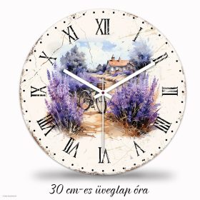 Levendulás üveg falióra 30 cm – színes Levendulás üveg falióra 30 cm – színes