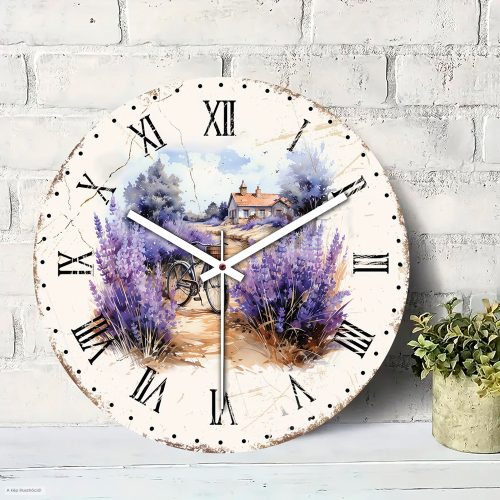 Levendulás üveg falióra 30 cm – színes