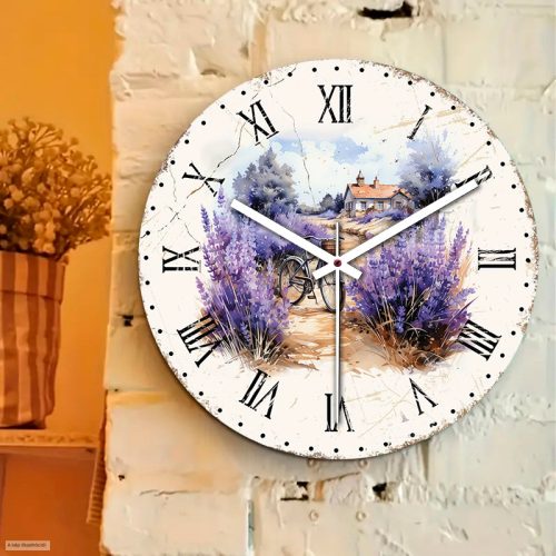 Levendulás üveg falióra 30 cm – színes