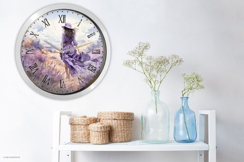 Levendulás falióra rusztikus mintával – pasztell