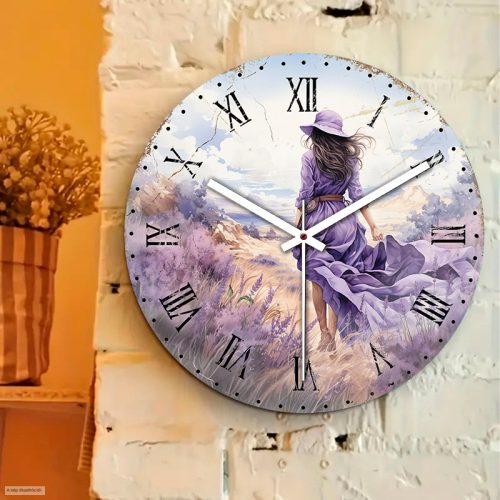 Levendulás üveg falióra 30 cm – skandináv