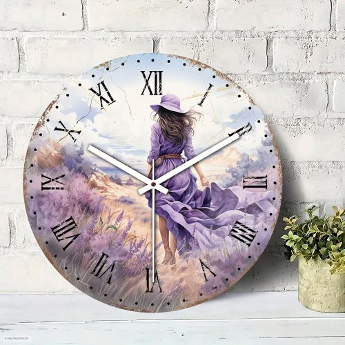 Levendulás üveg falióra 30 cm – skandináv