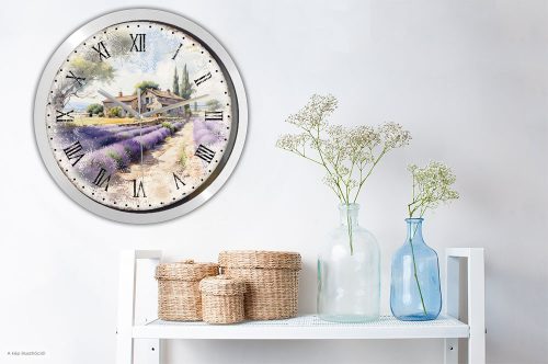 Levendulás falióra rusztikus mintával – klasszikus